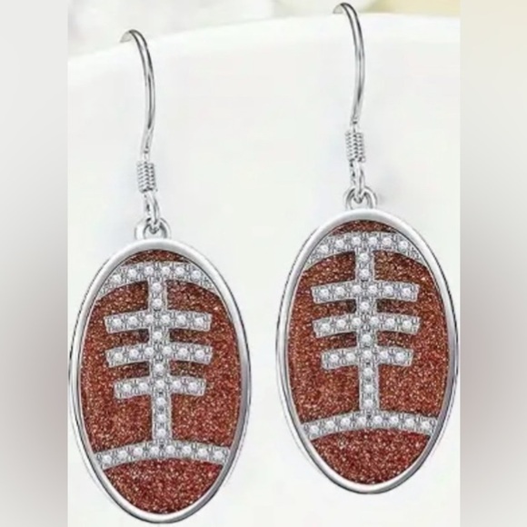 Elegant Silver and Brown Football Pendant Necklace and Earring Set - Picture 3 of 3